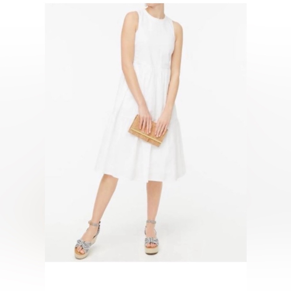 NWT J.Crew size 8 white poplin tired midi dress